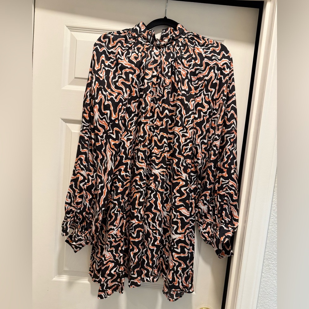 Joie Black and Orange Abstract Blouse